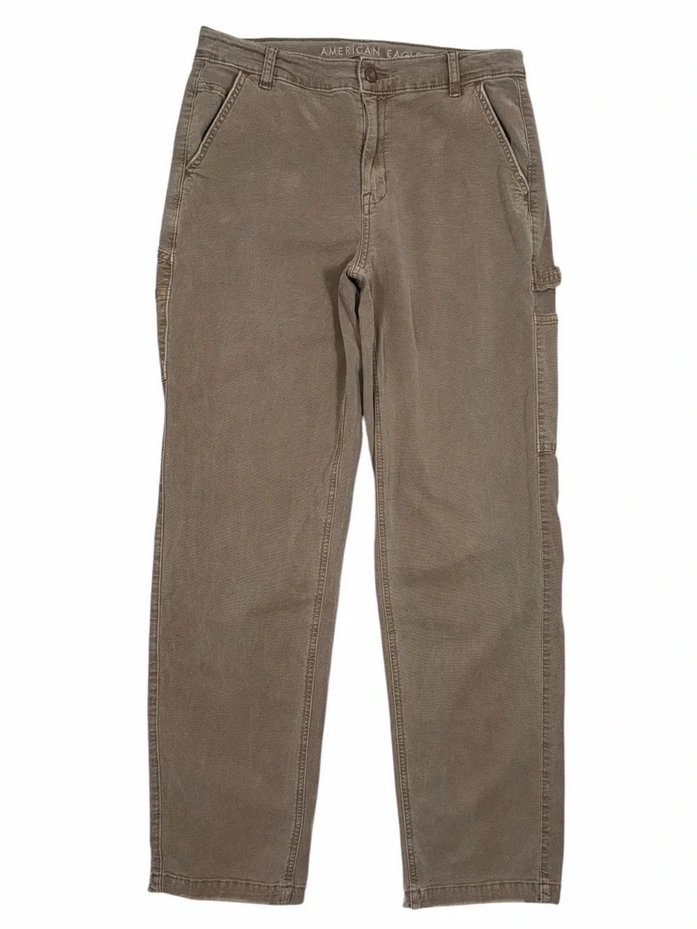 American Eagle Tan Stretch High Rise Straight Leg Cargo Carpenter Pant